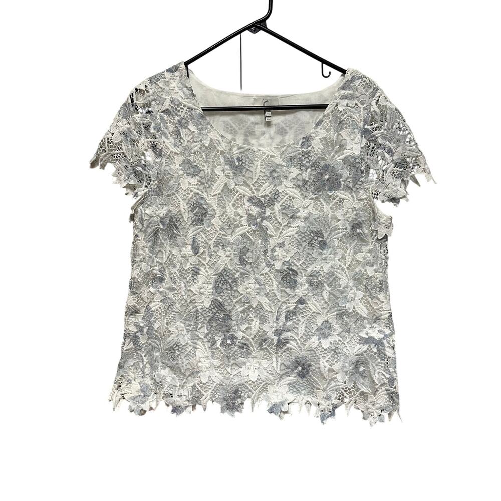 Joie Lace Embroidered Floral Blouse US M Lined White Blue Crochet Sheath Switch